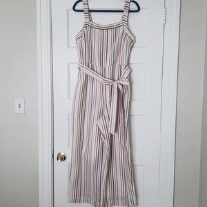 Gap Apron Neck Stripe Jumpsuit in Linen-Cotton